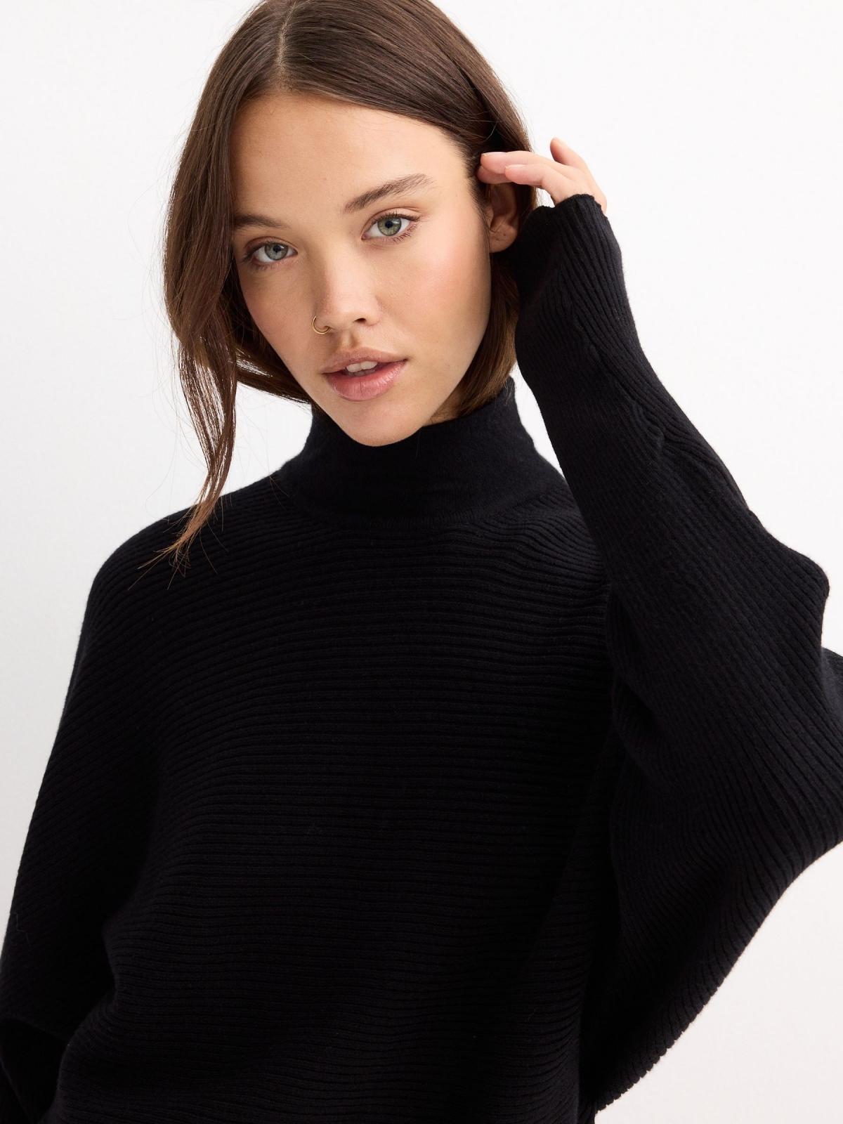 Black balloon sleeve sweater black detail view