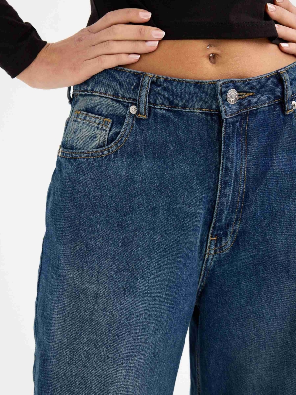 Jeans Wide Leg de tiro alto azul vista detalle