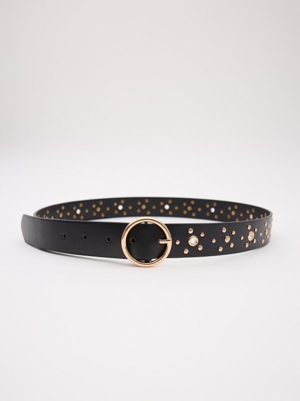 Golden details belt black rolled view