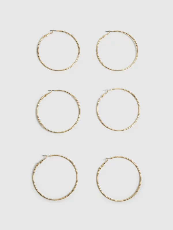 Set 3 pendientes aro beige