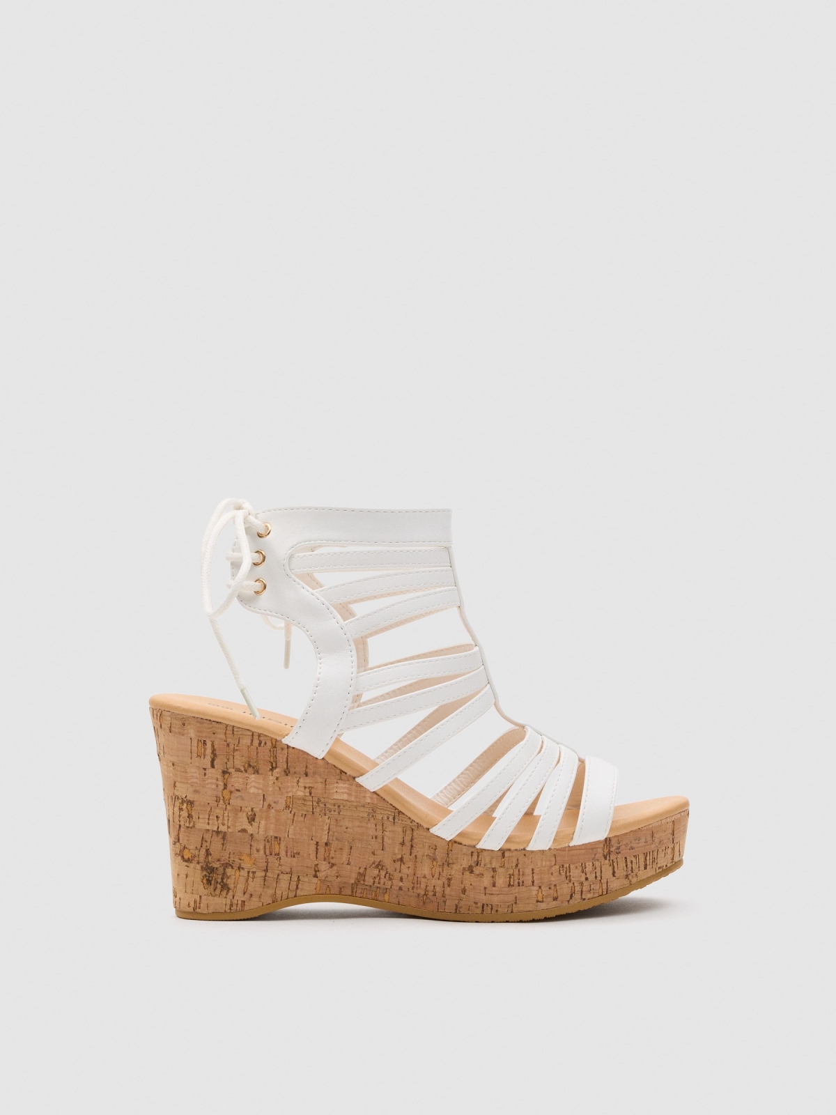 Cork-effect wedge straps sandal white