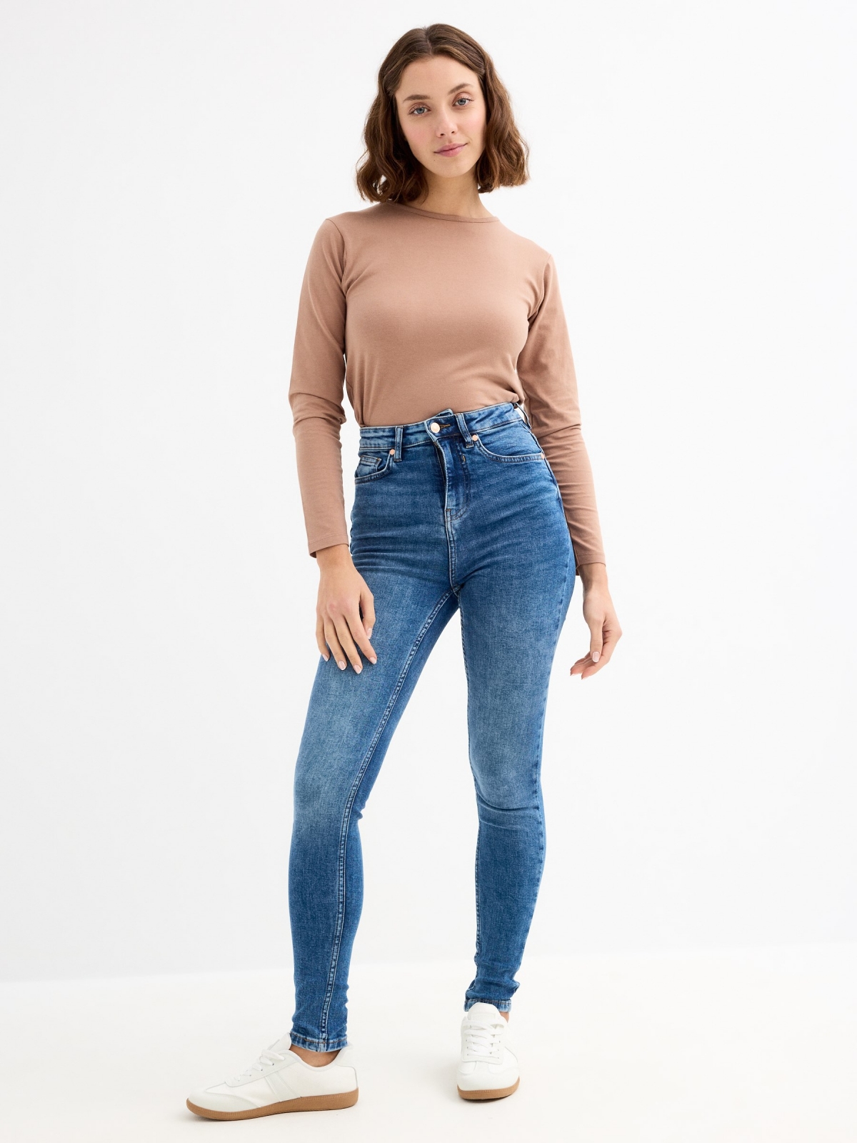 High rise skinny jeans blue general front view