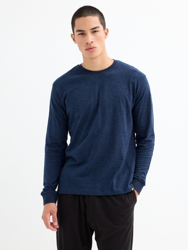 Long-sleeve heathered blue pajama