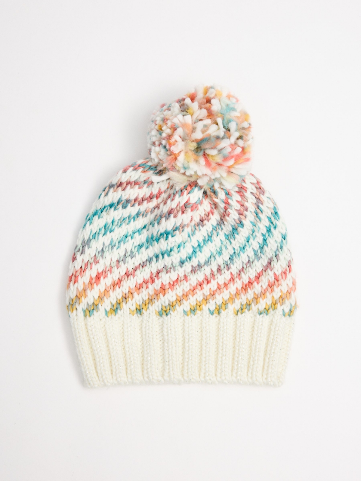 Multicolor pompom knit hat multicolor 45º front view