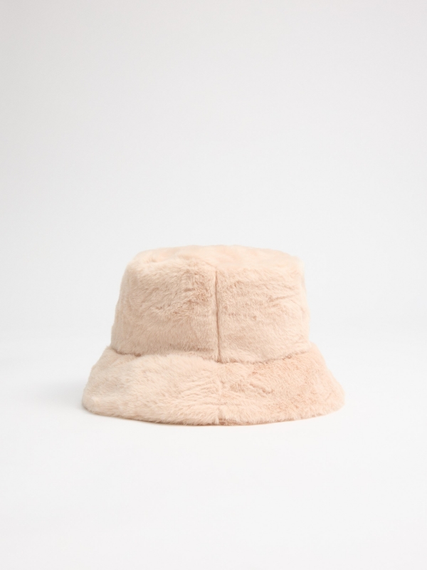 Furry bucket hat beige 45º front view