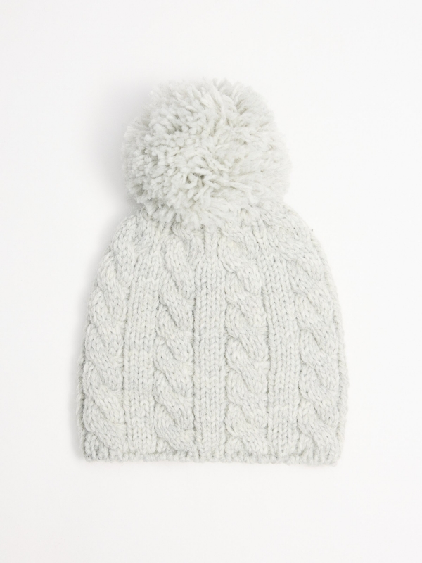 Gray pompom hat grey 45º front view