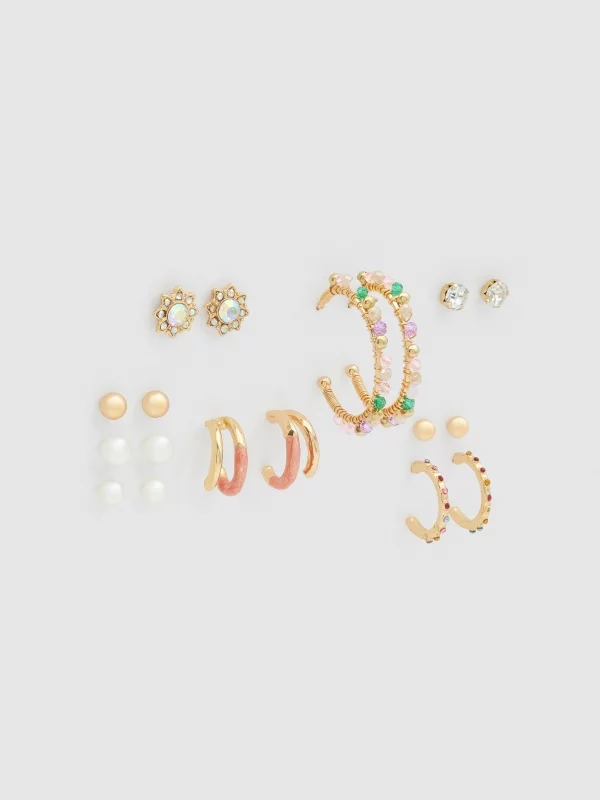 Set of 9 golden earrings