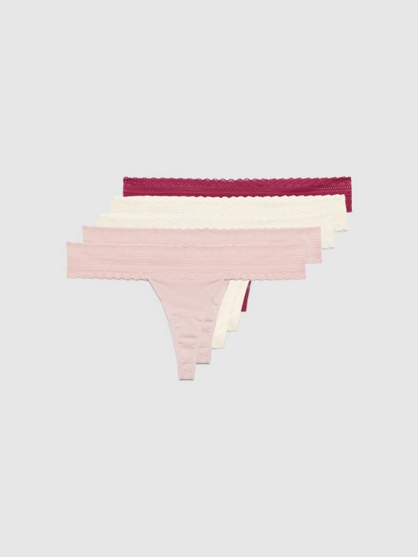 Pack of 5 lace waist thongs