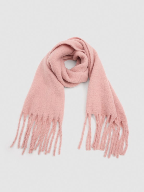 Pink fringe scarf