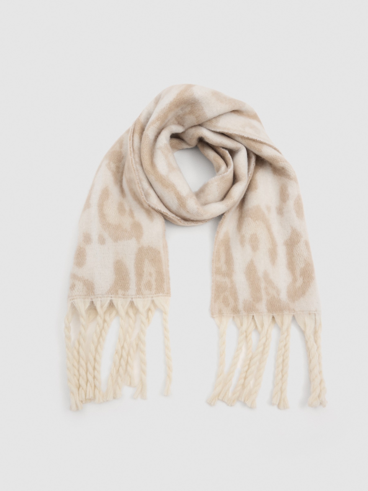 Animal print fringe scarf