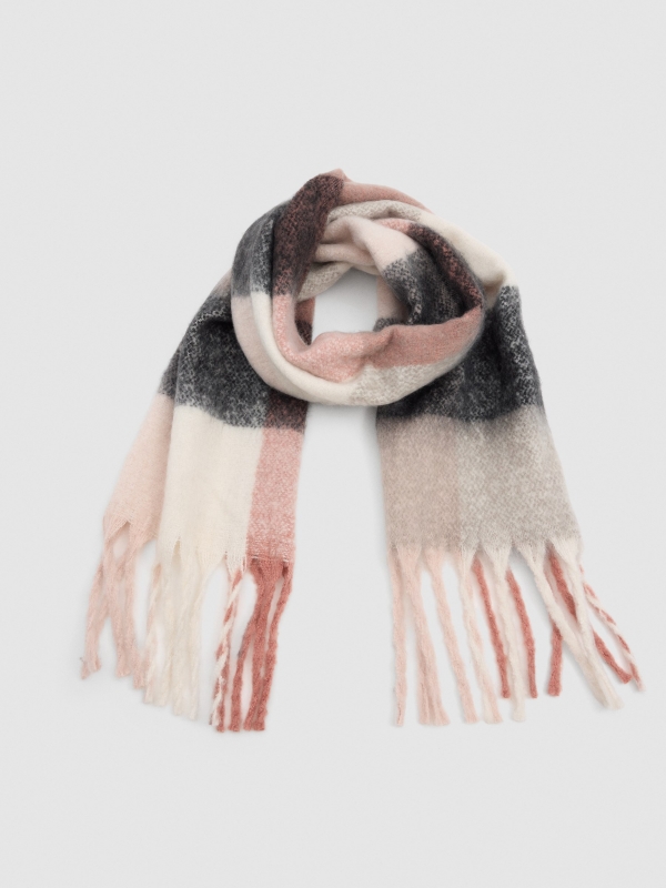 Multicolor checkered scarf in pink and gray