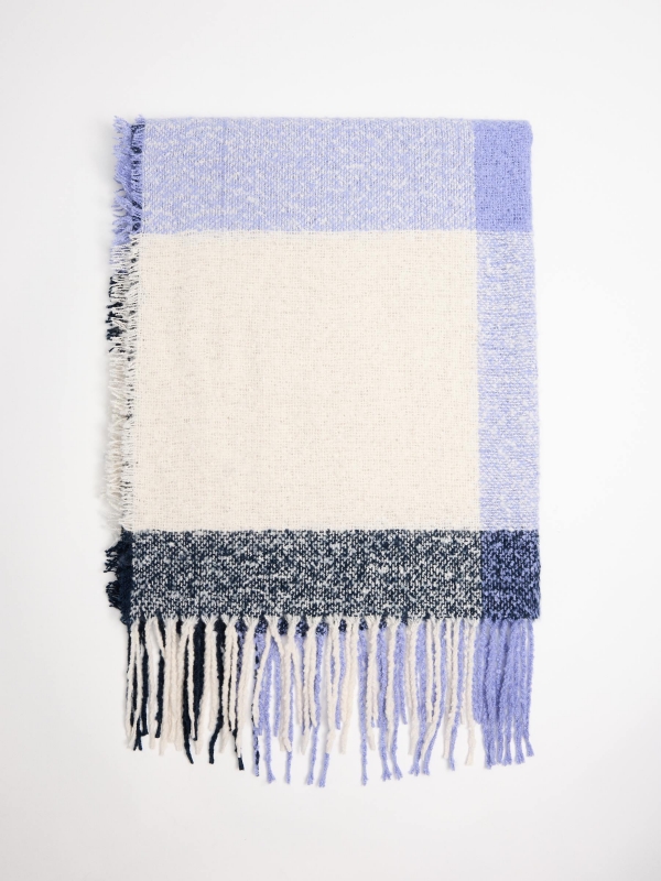 Blue checkered scarf with fringes