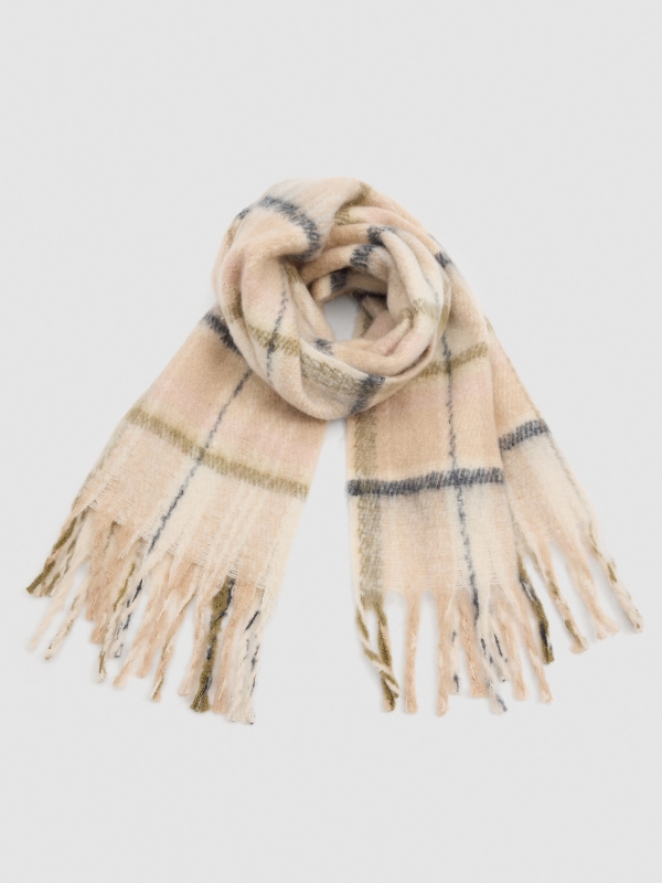 Brown checkered fringe scarf