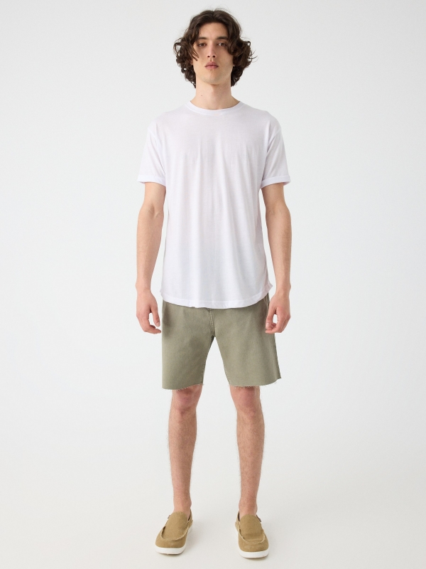 Five-pocket denim bermuda shorts khaki front view