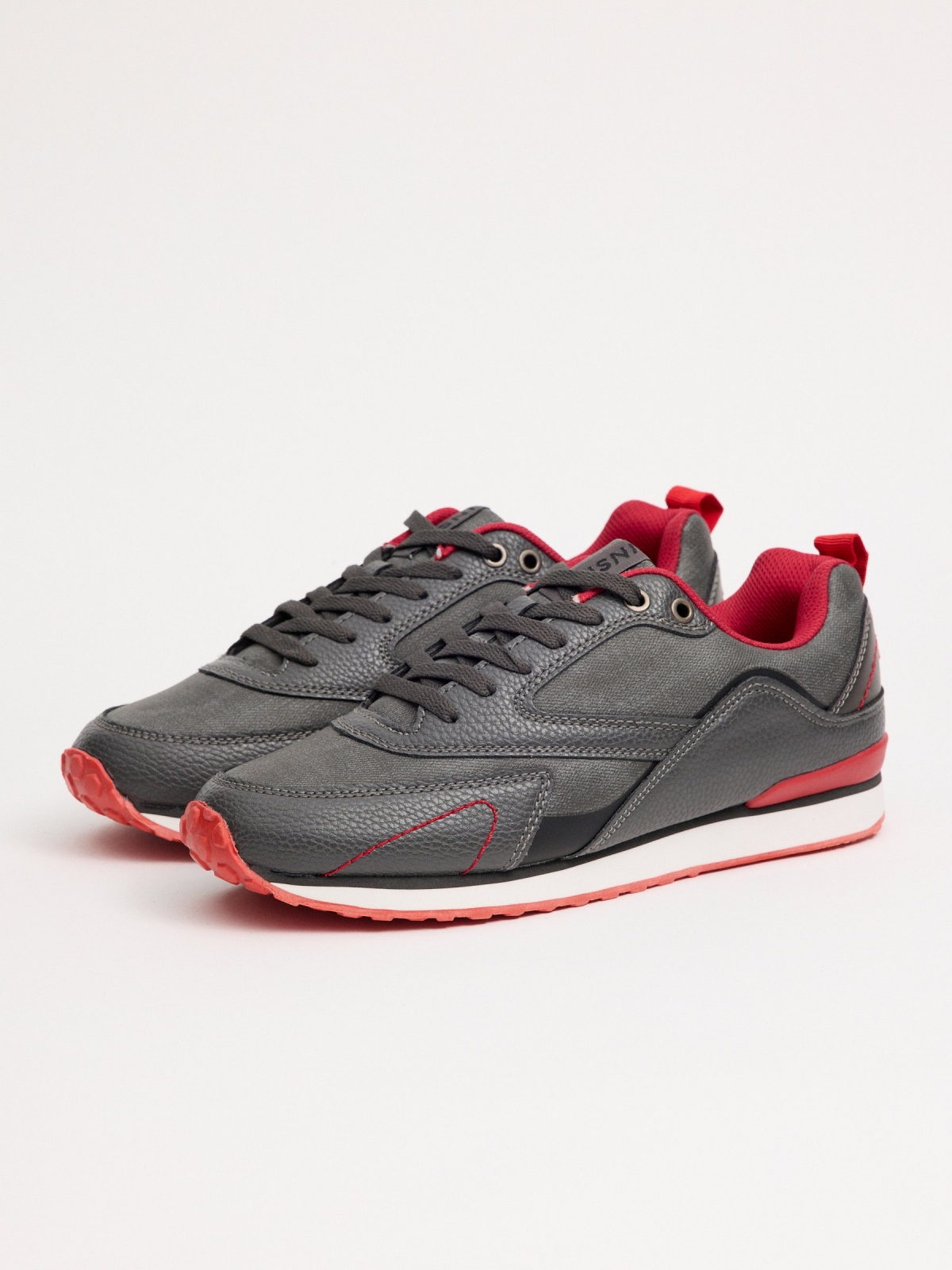 Casual multi-piece sneaker dark grey 45º front view