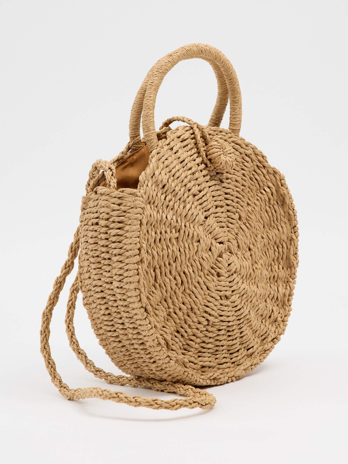 Round raffia shoulder bag cinnamon back view