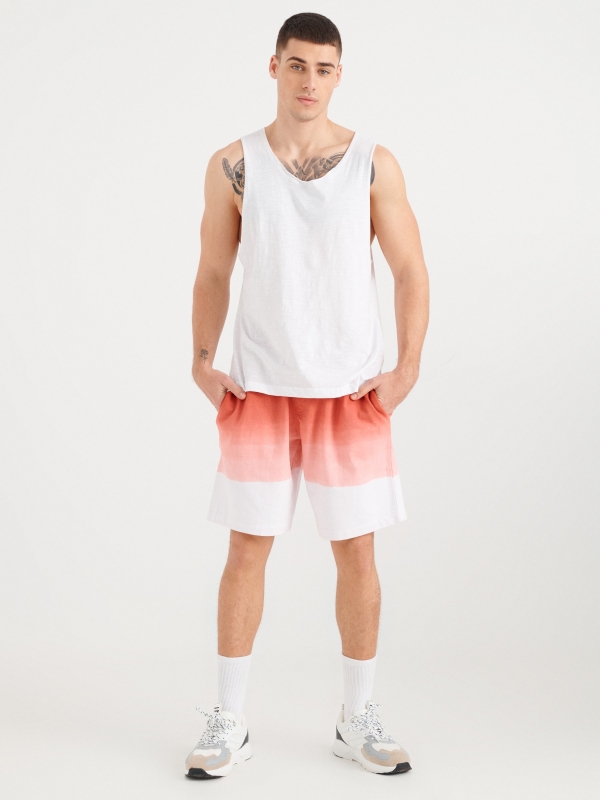 Gradient effect Bermuda shorts orangish red front view
