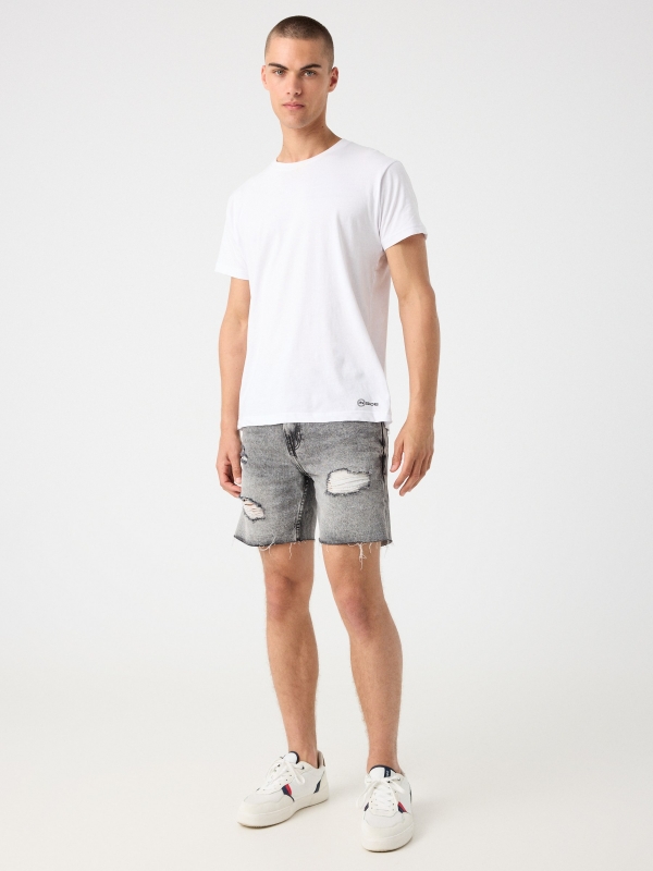 Ripped denim bermuda shorts dark grey general front view