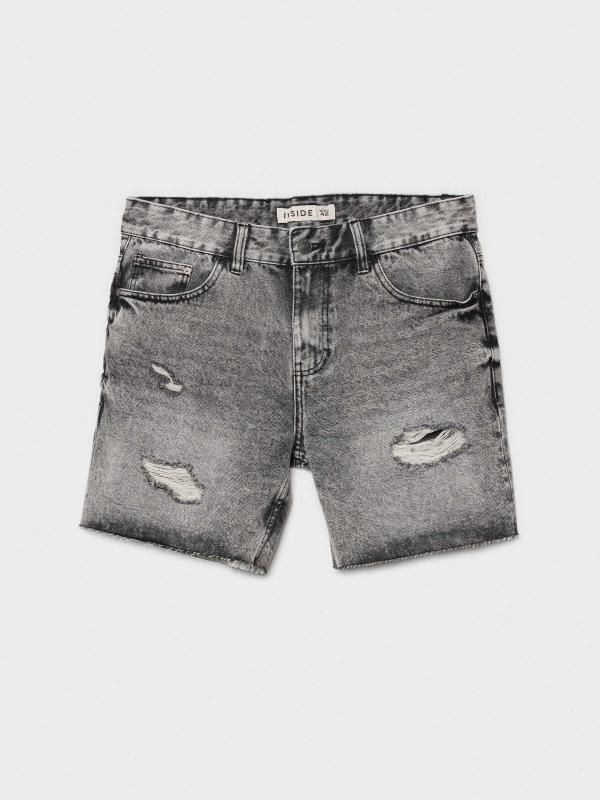 Ripped denim bermuda shorts dark grey front detail view