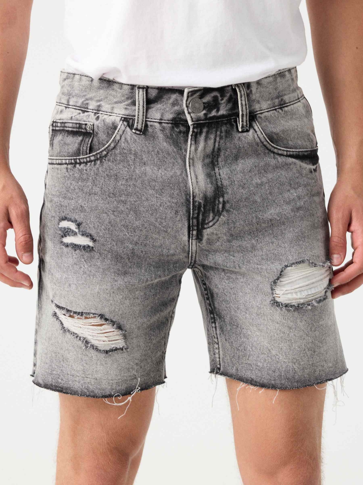 Ripped denim bermuda shorts dark grey back detail view