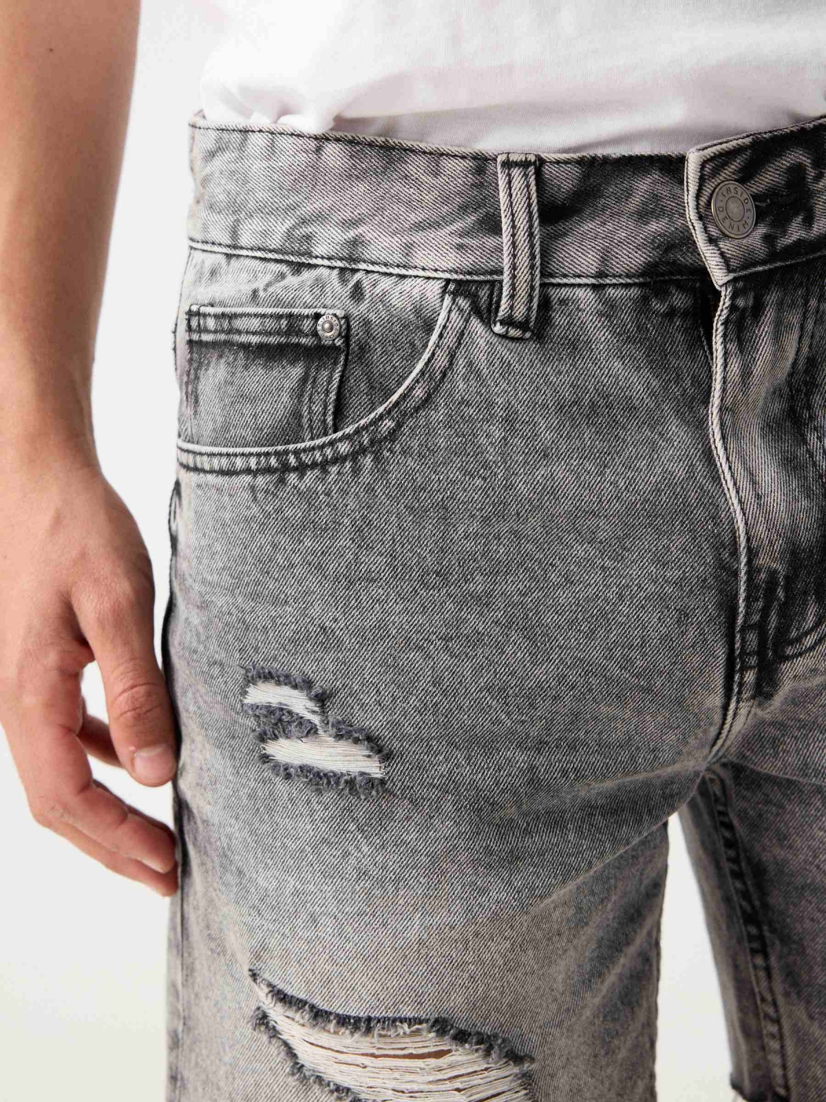 Bermuda denim rotos gris oscuro vista detalle