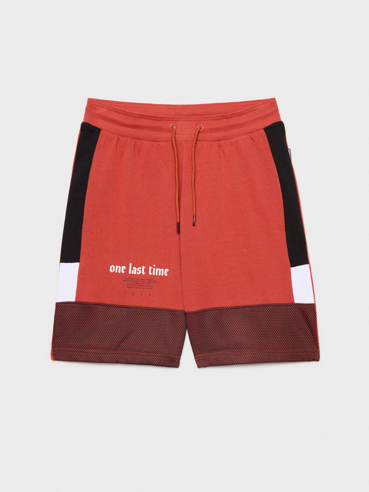  Bermuda jogger combinada com texto vermelho alaranjado