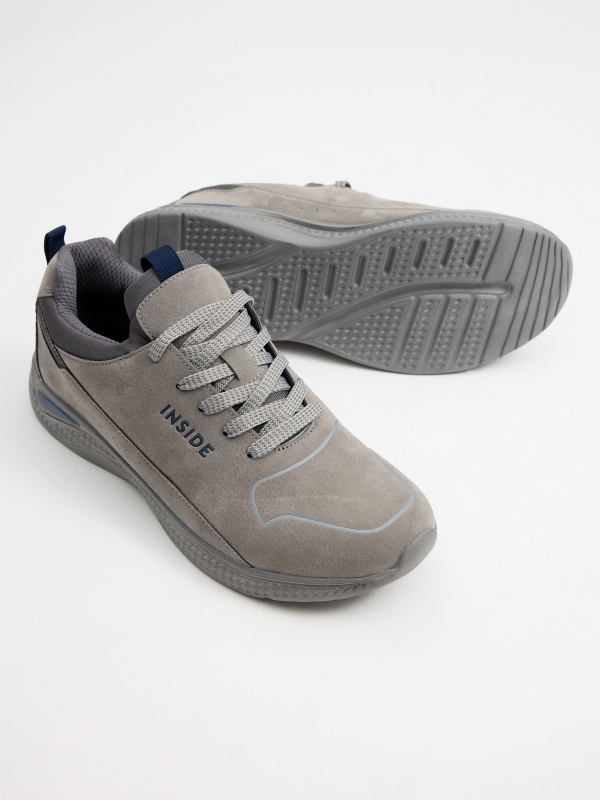 Casual gray leather effect trainers grey detail view