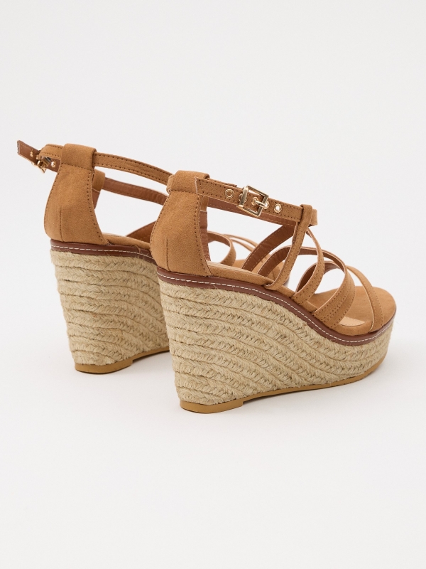 Wedge jute cross straps light brown 45º back view