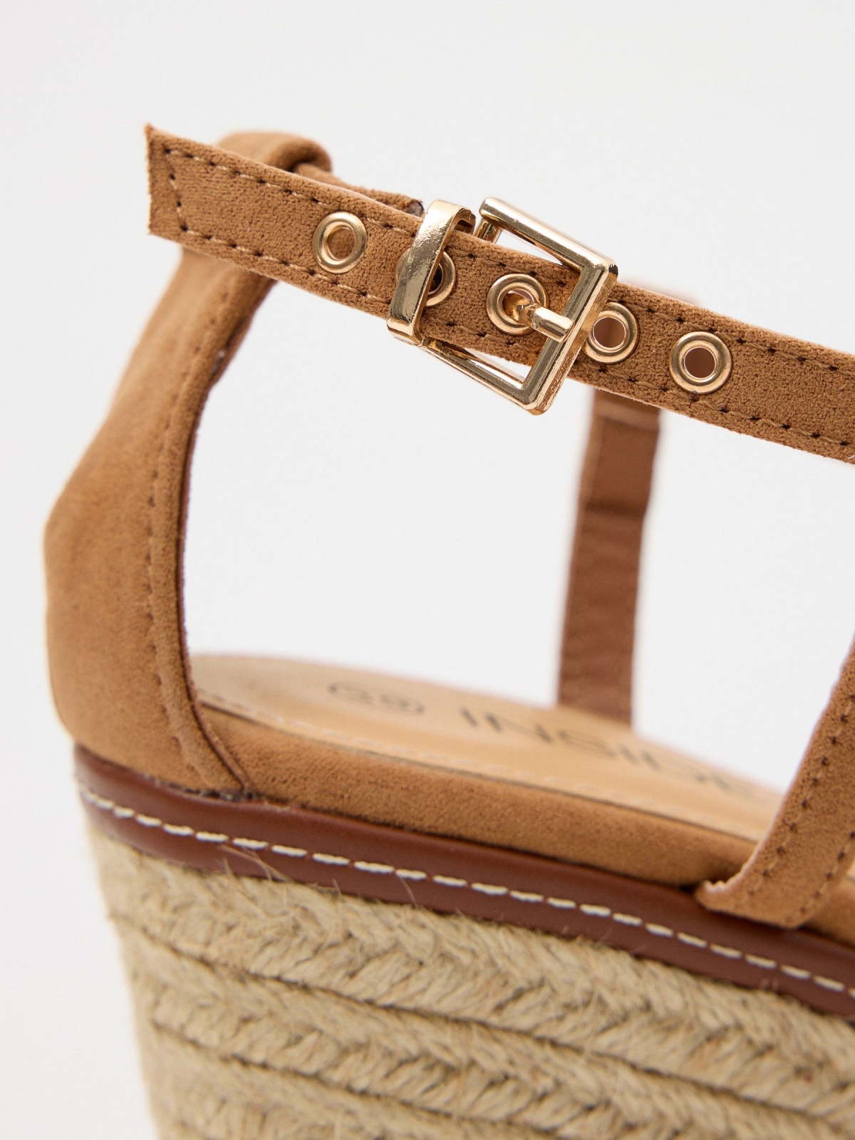 Wedge jute cross straps light brown detail view