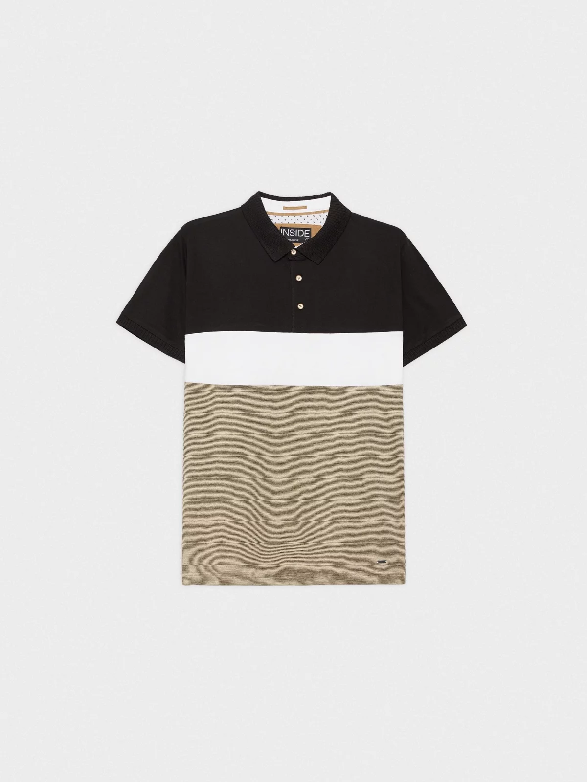 Color block striped polo shirt beige