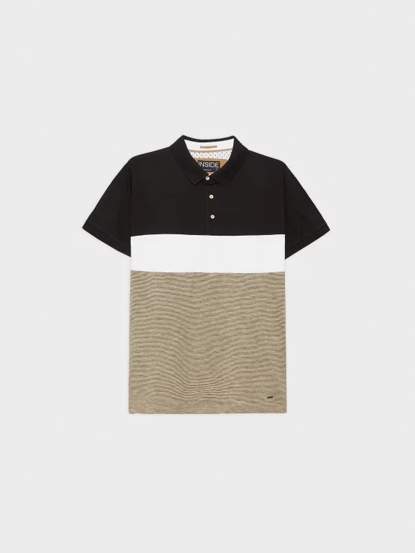  Color block striped polo shirt beige
