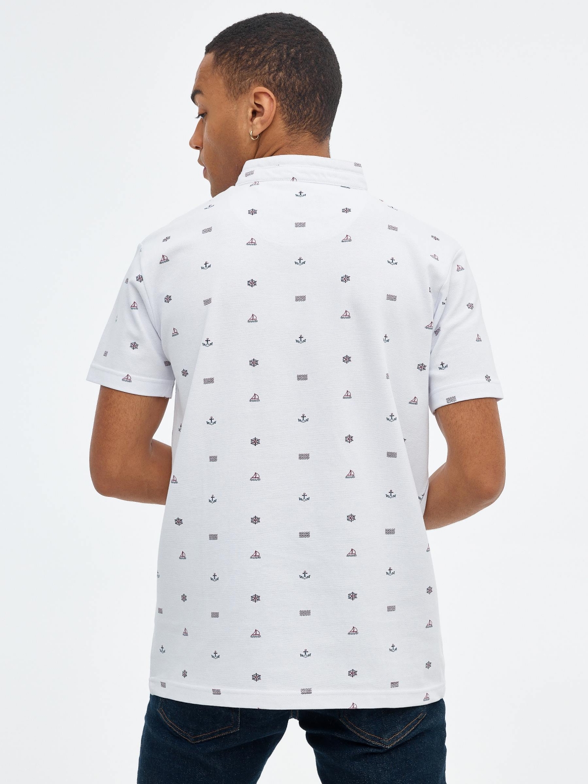 Polo miniprint marinero blanco vista media trasera