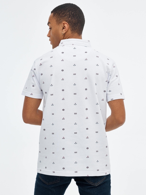 Polo miniprint marinero blanco vista media trasera