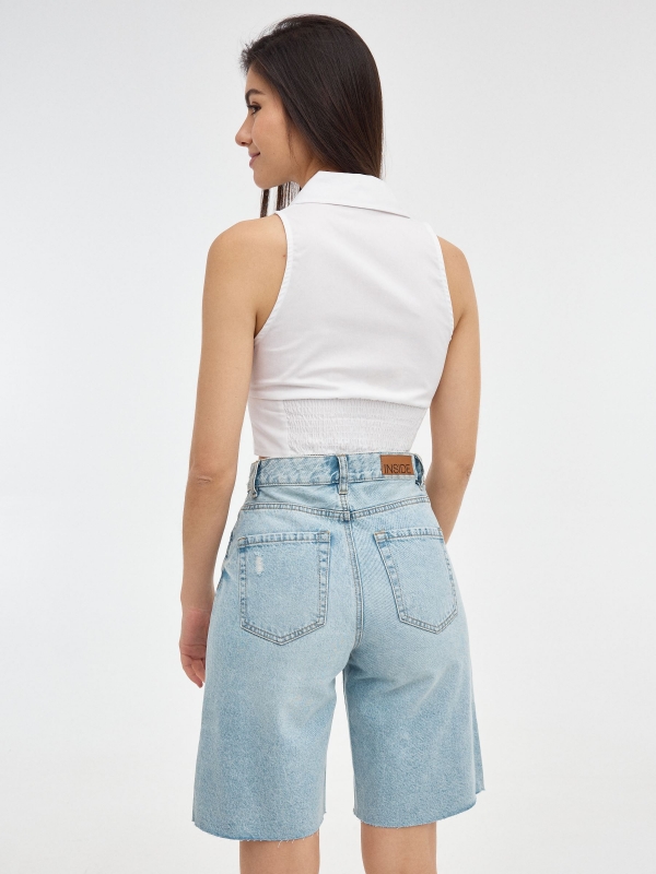 Denim high rise Bermuda shorts light blue middle back view