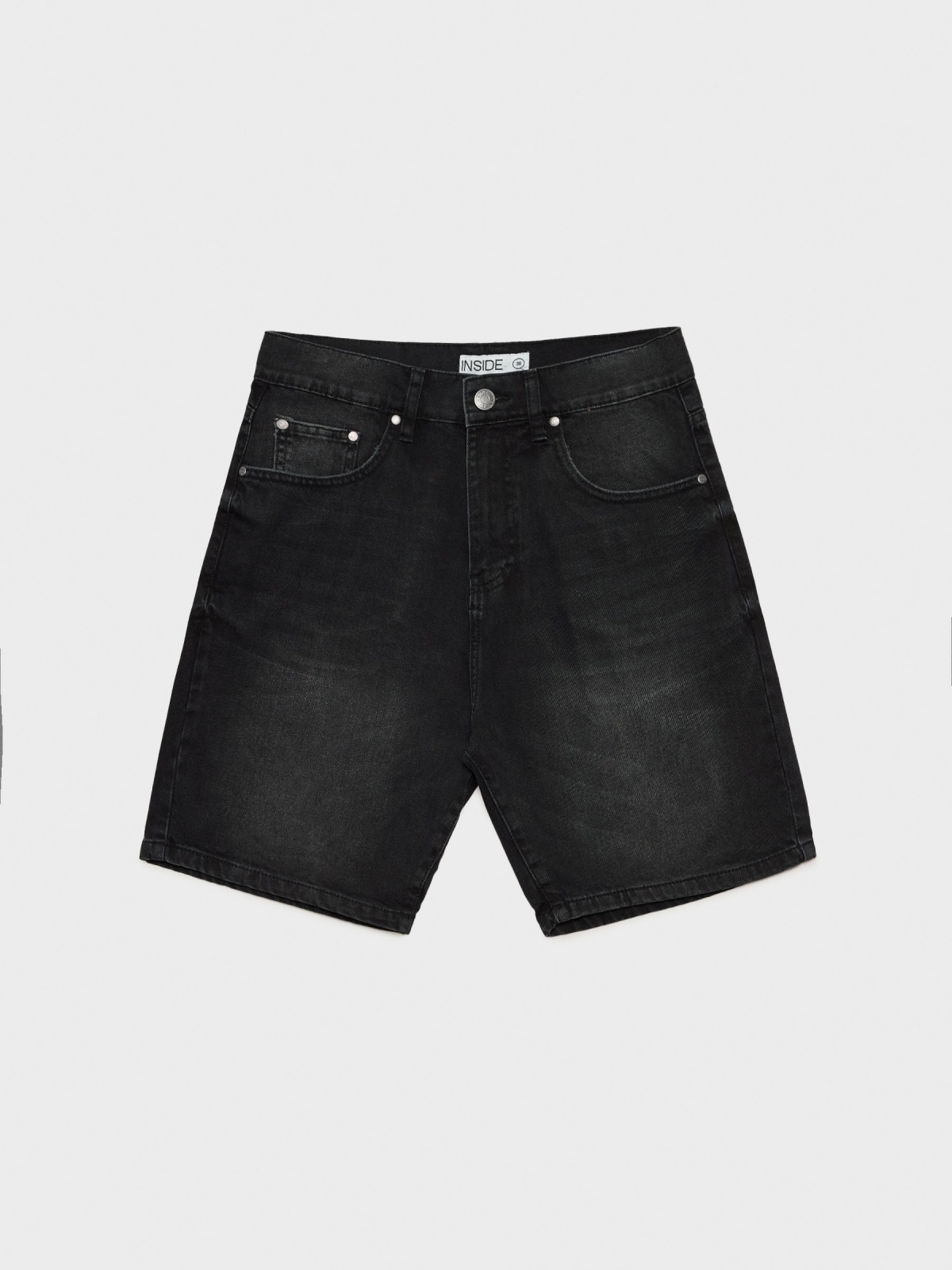 Regular black denim bermuda shorts black front detail view