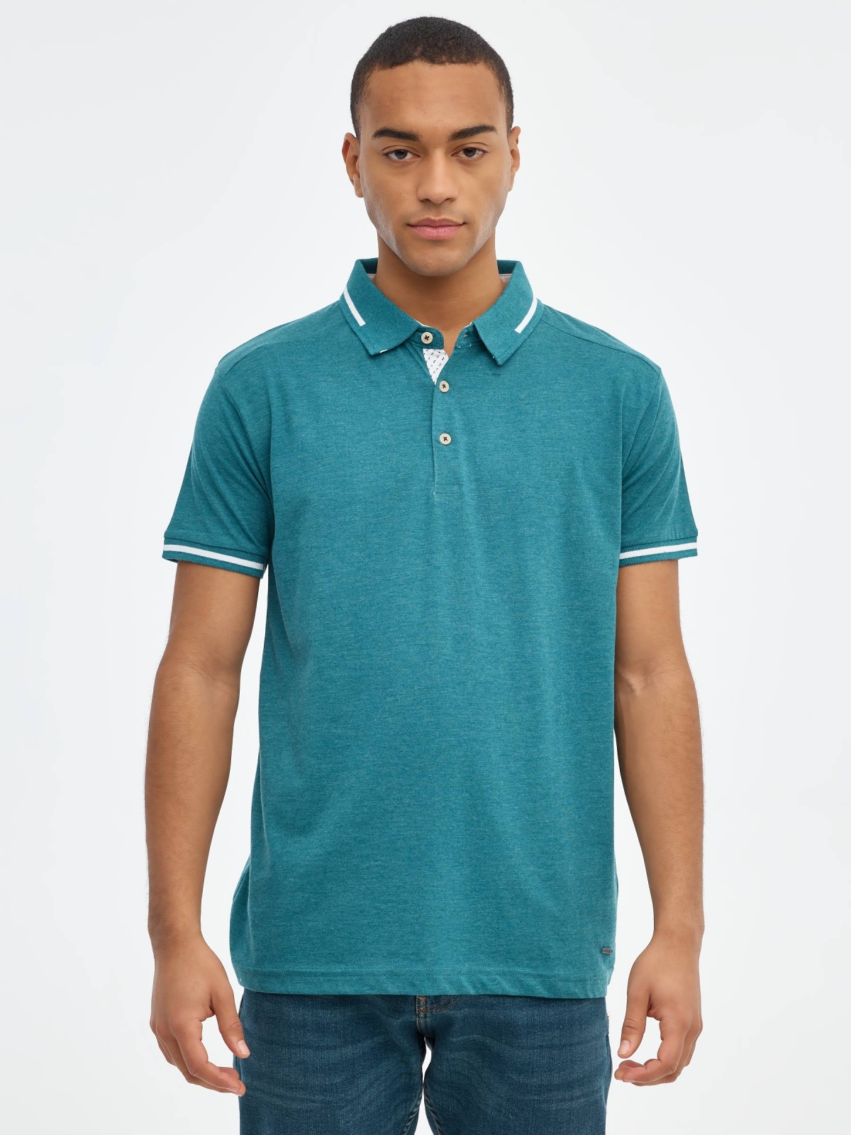 Camisa pólo casual cinzento escuro verde vista meia frontal