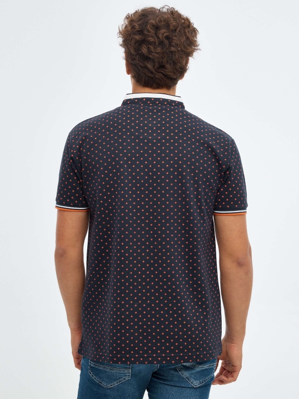 Geometric mao polo shirt navy middle back view