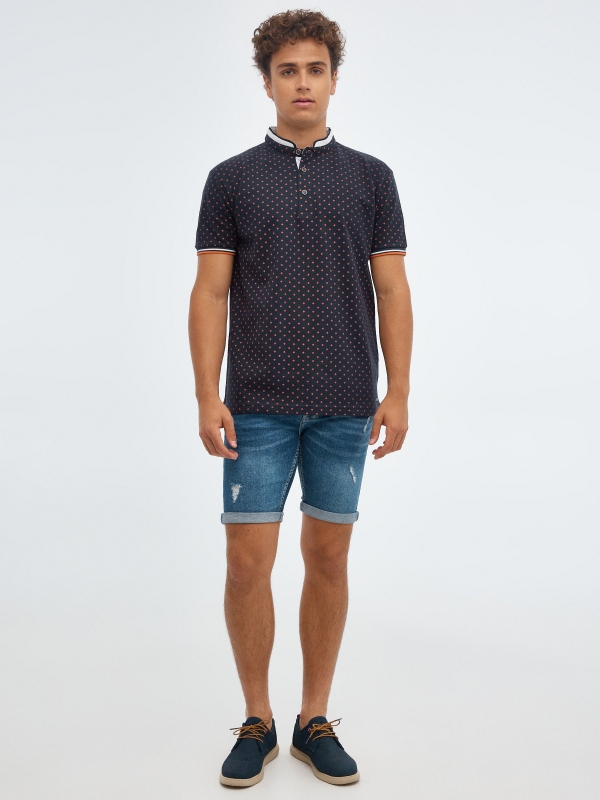 Geometric mao polo shirt navy front view