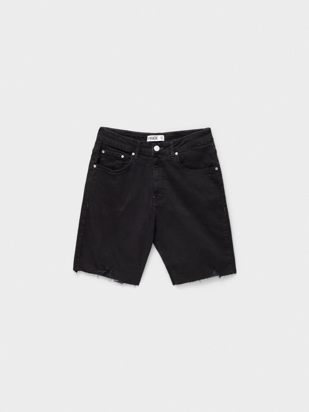 Calção de ganga Slim Bermudas Shorts preto preto vista detalhe frontal