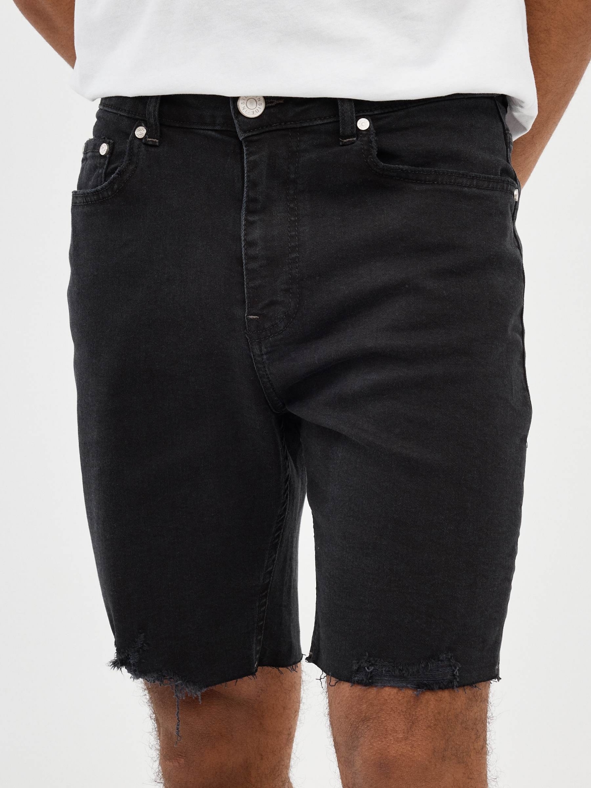 Denim Slim Bermuda Shorts black black back detail view