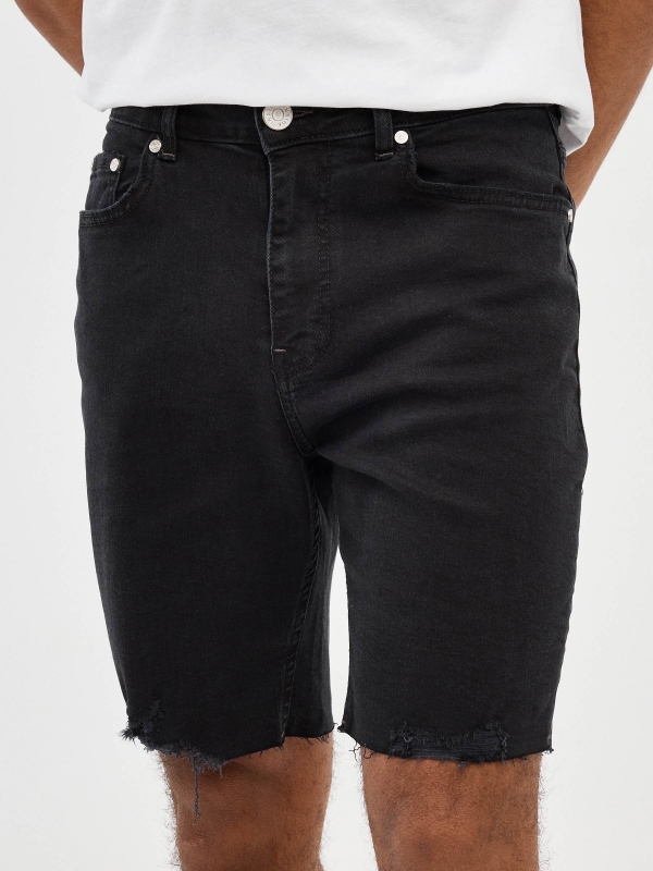 Calção de ganga Slim Bermudas Shorts preto preto vista detalhe traseira