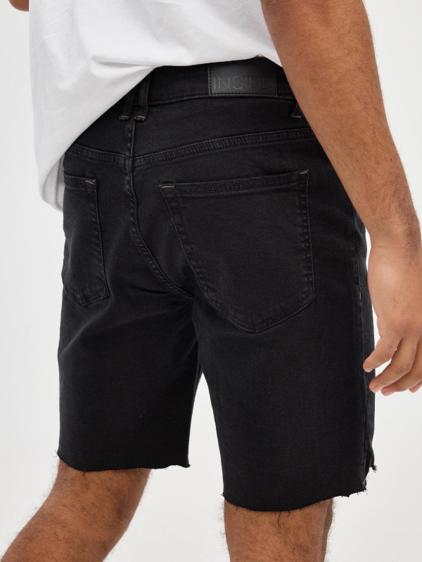 Calção de ganga Slim Bermudas Shorts preto preto vista detalhe