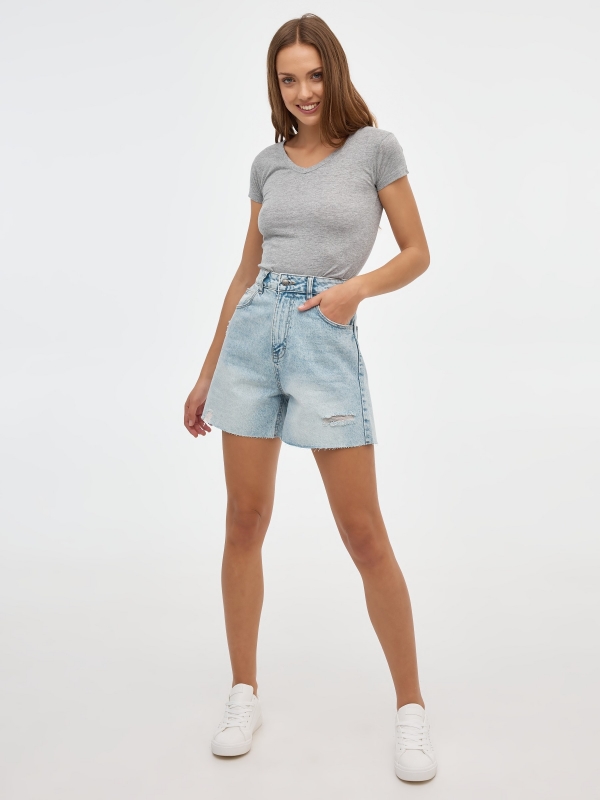 Regular high rise shorts blue general front view