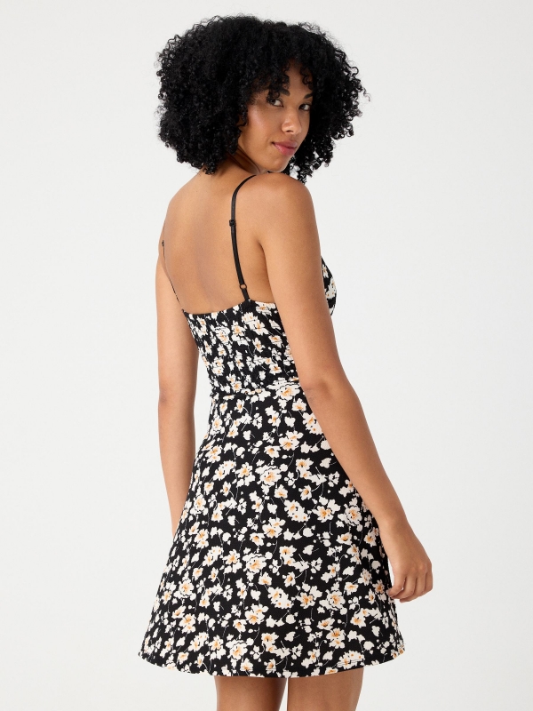 Vestido elástico print floral negro vista media trasera