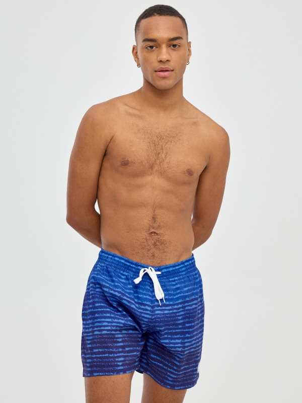 Striped degraded swimsuit navy middle front view