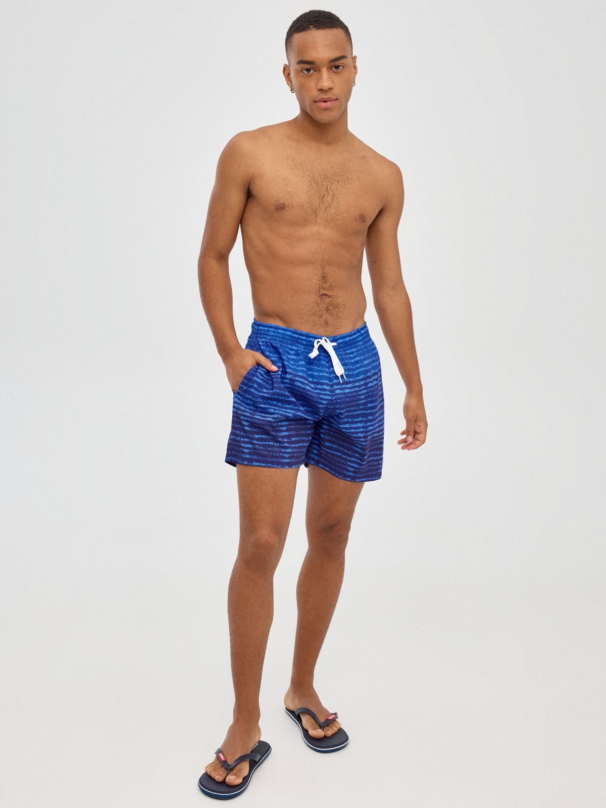 Striped degraded swimsuit navy front view