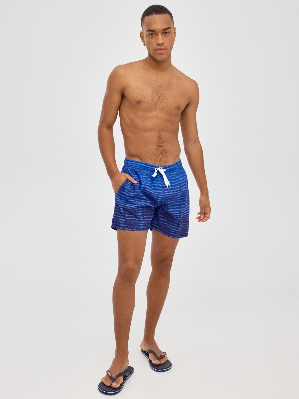 Striped degraded swimsuit navy front view