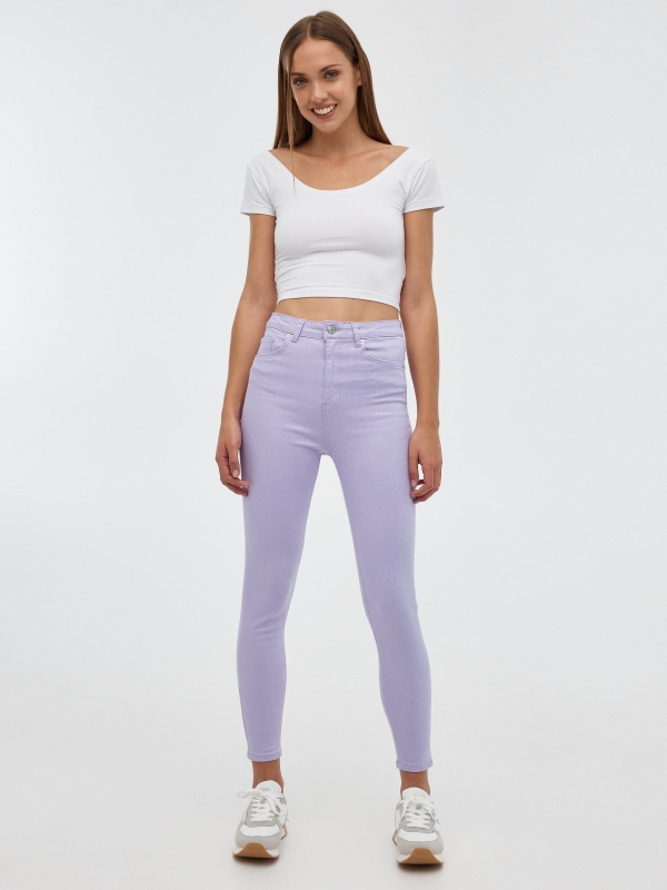 Pantalón básico skinny malva vista general frontal
