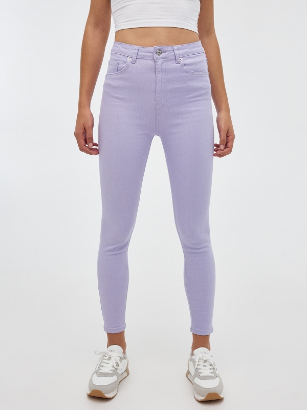 Calças skinny básicas malva vista meia frontal