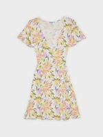 %Pto% Vestido mini cruzado flores blanco